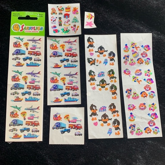 SANDYLION Other - Vintage Sandylion Prismatic Stickers (Transportation, Loony Tunes, Clowns, Xmas)